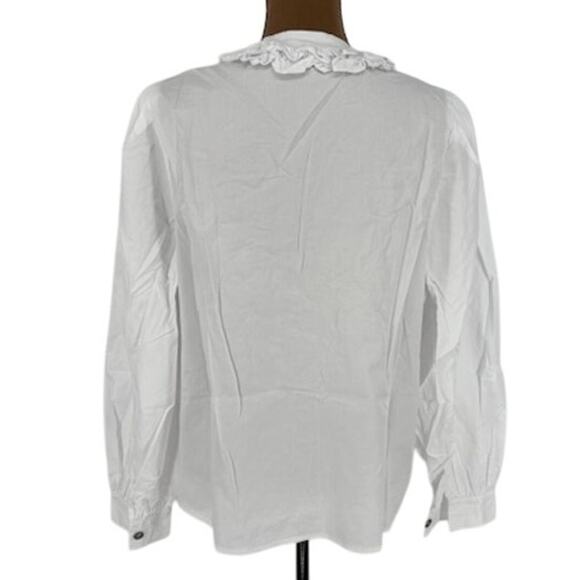 POL New in Bag Long Sleeve Ruffle Collar V-Neck Button-Up Shirt in White – Small - Picture 4 of 6